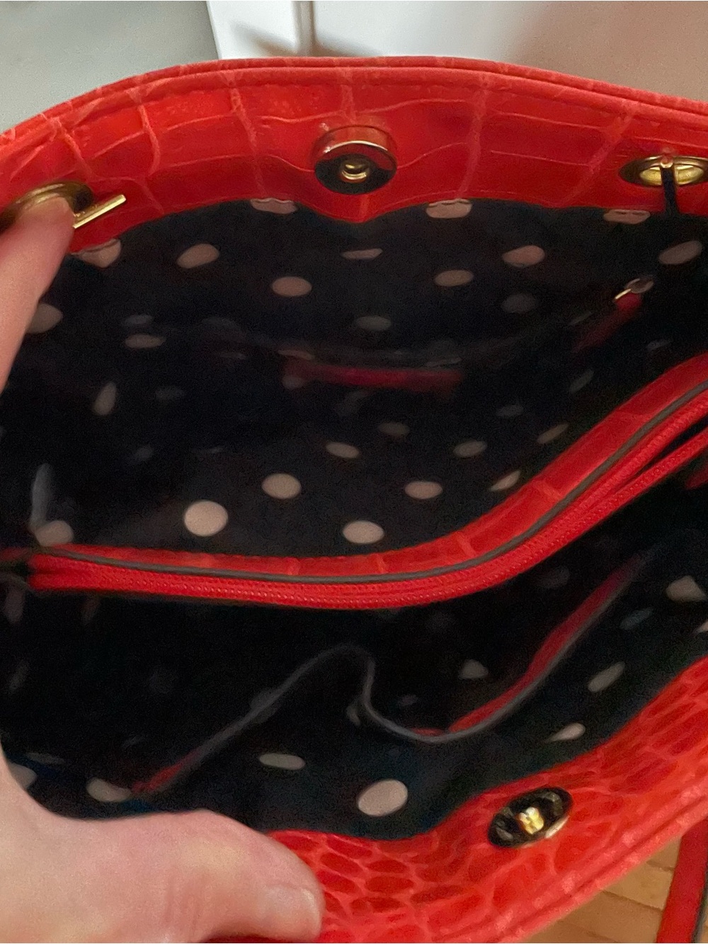 Anne Klein Reddish Orange/Coral Croc-Embossed Shoulder Tote with Gold Hardware - Picture 4 of 10